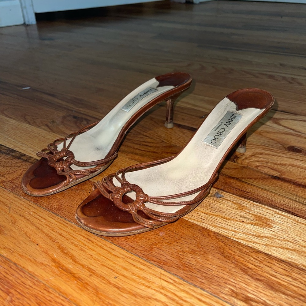 Jimmy Choo tan leather mules